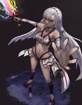  absurdres altera_(fate) black_legwear breasts dark_skin detached_sleeves egk513 fate/extella fate/extra fate_(series) high_heels highres holding holding_sword holding_weapon midriff navel photon_ray red_eyes small_breasts solo sword veil weapon white_hair 