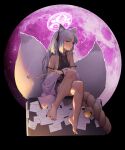  1girl absurdres ahoge animal_ear_fluff animal_ears bare_shoulders barefoot bell blue_archive crossed_legs feet fox_ears fox_girl fox_tail full_body grey_eyes halo highres holding holding_smoking_pipe jingle_bell kuzunoha_(blue_archive) long_hair multiple_tails open_mouth sinmo_(dolomang) sitting smoking_pipe soles solo tail toes two_tails white_hair 