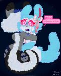 absurd_res anthro backwards black_body black_ears black_fur black_tail blue_background blue_blush blue_body blue_ears blue_fur blue_hair blue_tail. blue_tongue blush bodily_fluids bottomwear clothing collar crying duo ear_piercing ear_tuft eeveelution female fur generation_6_pokemon grey_body grey_ears grey_fur hair hi_res hug humanoid inner_ear_fluff jewelry lagomorph leporid made_in_abyss male male/female mammal narehate necklace neckwear nintendo offaly_(kabsfy) pants piercing pink_eyes pink_inner_ear_fluff pink_nose pokemon pokemon_(species) rabbit ribbons sato_(kabsfy) simple_background sosu-the-blue-wolf spanish_text speech_bubble sylveon tail tears text tongue tuft white_body white_fur white_hair