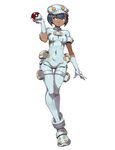  aether_foundation_employee black_hair brown_eyes dark_skin full_body genzoman gloves hat pantyhose poke_ball pokemon pokemon_(game) pokemon_sm solo uniform white_gloves 