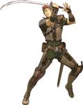  absurdres beard belt boots eyepatch facial_hair fire_emblem fire_emblem_echoes:_mou_hitori_no_eiyuuou full_body hidari_(left_side) highres holding holding_sword holding_weapon male_focus official_art red_eyes red_hair savor solo sword teeth transparent_background weapon 