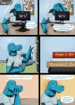 2024 4_fingers 6_panel_comic absurd_res alligatorid an_otter_of_mine annoyed anthro arctic_fox arm_support artist_logo azurlligator baseboard black_nose blue_body blue_chair blue_eyes blue_scales blue_wall book bookshelf bulging_neck canid canine carpet chair colored comic computer_keyboard computer_monitor computer_mouse crocodilian desk dialogue digital_drawing_(artwork) digital_media_(artwork) eyes_closed facial_scar fangs fingers fox fur furniture green_carpet half-closed_eyes hand_on_face hand_on_head hi_res holding_book holding_object inside leaning_on_elbow library logo male mammal membrane_(anatomy) muscular muscular_anthro muscular_male name_in_dialogue narrowed_eyes nathile_tiduna nickname office_chair open_mouth poster pupils reading reading_book red_eyes reptile scales scalie scar scutes shaded simple_shading sitting skywater slit_pupils smile solo speech_bubble standing table talking_to_self teeth text text_box thought_bubble thoughts true_fox wall_(structure) webbed_hands white_body white_fur yellow_scutes yoshimi_tharpes