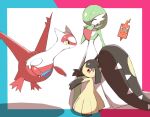  bob_cut claws colored_skin dress extra_mouth gardevoir green_hair hair_over_one_eye latias mawile multicolored_skin open_mouth pokemon pokemon_(creature) red_eyes rotom rotom_phone shabana_may simple_background smile smirk two-tone_skin white_background white_dress white_skin yellow_eyes yellow_skin 