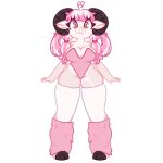 anthro bangs big_breasts bovid breasts bunny_costume caprine clothed clothing corset costume domestic_sheep ear_piercing female fur goat hair hi_res hooves horn leg_warmers legwear lingerie looking_at_viewer mammal muffanphetamine piercing pose shaded sheep smile solo thigh_highs topwear