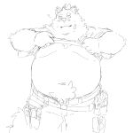 anthro belt blush canid canine canis clothed clothing clothing_lift domestic_dog hi_res lifewonders live_a_hero male mammal moobs navel nordic_sled_dog overweight samoyed shirt shirt_lift sketch solo spitz topknot topwear unchira_occhira yohack