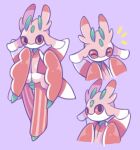 2018 ambiguous_gender antennae_(anatomy) anthro biped black_eyes bottomwear clothing colored dipstick_antennae dipstick_ears dipstick_wings ear_markings eyes_closed featureless_feet feet generation_7_pokemon graskip green_antennae hi_res looking_at_viewer lurantis mantis_arms multicolored_antennae multicolored_body multicolored_ears nintendo noseless pants pattern_bottomwear pattern_clothing pattern_pants pink_body pink_stripes pokemon pokemon_(species) pseudo_clothing purple_background red_body red_sclera red_stripes red_wings shaded simple_background solo standing striped_bottomwear striped_clothing striped_pants stripes two_tone_body white_ear_tips white_muzzle wings