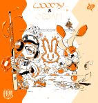  2girls animal_ears arrow_(symbol) bike_shorts chao_(sonic) cheese_(sonic) child&#039;s_drawing chocola_(sonic) clenched_hands closed_eyes cream_the_rabbit crossover headphones ink_tank_(splatoon) inkling_girl inkling_player_character multiple_girls open_mouth paint_splatter rabbit_ears sonic_(series) spiral_cris splat_charger_(splatoon) splatoon_(series) standing tentacle_hair 