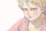  1boy aged_down basil_hawkins blonde_hair child collarbone dress_shirt eyelashes grey_eyes long_sleeves looking_ahead male_focus one_piece pink_shirt shirt shiso_i4 short_hair simple_background solo white_background 