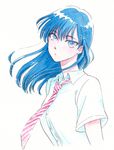  blue_hair highres koi_wa_ameagari_no_you_ni long_hair mayuzuki_jun necktie official_art school_uniform solo tachibana_akira traditional_media white_background 