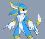 2021 4_ears ambiguous_gender anthro avali blue_body blue_fur feathered_wings feathers fishy_fizz fur multi_ear simple_background solo tail white_body white_fur wings