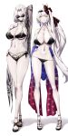  2girls absurdres arm_up bikini black_bikini breasts brown_eyes carmilla_(fate) carmilla_(swimsuit_rider)_(fate) carmilla_(swimsuit_rider)_(third_ascension)_(fate) cleavage commentary_request eyewear_on_head fate/grand_order fate_(series) fingernails full_body hand_on_own_hip high_heels highres huge_breasts jewelry large_breasts long_hair looking_at_viewer marie_antoinette_(alter)_(fate) marie_antoinette_(fate) midriff multiple_girls nail_polish navel necklace paid_reward_available pale_skin shiroshisu simple_background standing stomach sunglasses swimsuit thighs white_background white_hair yellow_eyes 