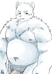 2024 angry anthro bear black_eyes blush clenched_teeth embarrassed eyebrows fur genitals half-closed_eyes hi_res looking_at_viewer male mammal moobs narrowed_eyes navel nipples overweight penis polar_bear pubes simple_background solo teeth tobyou_222 ursine white_background white_body white_fur