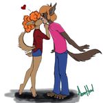 &lt;3 2017 4_toes 5_fingers aeonhowl anthro barefoot brown_hair canine cheek_tuft claws clothed clothing duo female fur ghoul_school grabbing hair hi_res kissing male mammal nuzzling orange_hair pants pawpads pointy_ears red_eyes red_hair reluctant_werewolf scooby-doo_(series) shaggy shaggy_rogers shirt_grab shorts simple_background standing surprise tiptoes toe_claws toes tuft were werewolf white_background winnie_werewolf 