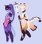  animal_ears blonde_hair cat_ears cat_girl cat_tail head_mounted_display highres holding holding_staff kemonomimi_mode long_hair lumioces mechanical_halo mercy_(overwatch) multiple_girls overwatch pantyhose ponytail purple_hair simple_background staff tail whiskers widowmaker_(overwatch) 