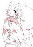  :3 anthro big_breasts blush breasts clothed clothing dipstick_ears felid feline female gloves_(marking) hair jewelry kemono mammal markings monochrome necklace one_eye_closed short_hair solo wink たぬたん 
