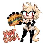 1:1 2024 5_fingers :3 absurd_res animal_humanoid blonde_hair breasts burger cat_humanoid clothing english_text felid felid_humanoid feline feline_humanoid fingers fishnet_clothing food gausscannon hair hi_res holding_burger holding_food holding_object humanoid inner_ear_fluff mammal mammal_humanoid neco-arc red_eyes simple_background tail text tsukihime tuft type-moon white_background