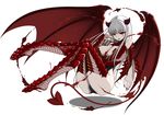  absurdres bad_id bad_pixiv_id black_leotard blood breasts cleavage cleavage_cutout demon_girl demon_horns demon_tail demon_wings floating full_body highres horns imp large_breasts leotard nail_polish original red_eyes red_leotard red_nails scales solo tail tako_suzume thighhighs underwear white_hair wings 