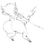 anthro arrow_(weapon) big_butt biped bottom_heavy bovid bow_(weapon) butt canid canine canis caprine digitigrade empty_eyes female ferretidk full-length_portrait fur greyscale hair holding_arrow holding_bow_(weapon) holding_object holding_ranged_weapon holding_weapon huge_butt huge_hips kindred_(lol) lamb_(lol) league_of_legends mammal mask mask_only monochrome nude portrait ranged_weapon rear_view riot_games sheep short_tail shoulder_pads simple_background solo tail tencent thick_thighs weapon white_background wide_hips wolf wolf_(lol)