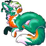 2017 alpha_channel ambiguous_gender canid canine canis digital_media_(artwork) digitigrade domestic_dog feral feral_with_hair full-length_portrait fur green_body green_eyes green_fur green_highlights hair highlights_(coloring) jaspering low_res mammal orange_body orange_fur pink_nose pixel_(artwork) portrait shaded simple_background snout solo sparkles sparkling_eyes sparkling_tail tail transparent_background upscale whisker_spots white_body white_fur white_hair