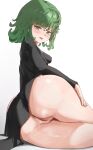  1girl absurdres anus ass breasts green_eyes green_hair highres looking_at_viewer one-punch_man presenting_ass pussy robe sayokase small_breasts tatsumaki thick_thighs thighs 