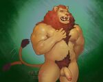 2023 abs anthro balls belly_hair biceps body_hair broken_tooth budgeart chest_hair chipped_tooth deltoids fangs felid flaccid foreskin genitals green_background hand_behind_back hand_on_chest happy_trail hi_res lion looking_at_viewer male mammal mane manly mature_male muscular muscular_arms muscular_legs nipples nude open_mouth pantherine pecs penis pubes simple_background solo standing tail tail_motion teeth triceps vein veiny_penis yawn yellow_sclera