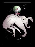  bad_id bad_twitter_id black_background bob_cut dress gardevoir green_hair highres looking_at_viewer mega_gardevoir mega_pokemon pink_eyes pokemon pokemon_(creature) shiznar simple_background sparkle white_dress 