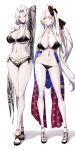  2girls absurdres arm_up bikini black_bikini breasts brown_eyes carmilla_(fate) carmilla_(swimsuit_rider)_(fate) carmilla_(swimsuit_rider)_(third_ascension)_(fate) cleavage commentary_request fate/grand_order fate_(series) fingernails full_body hand_on_own_hip high_heels highres huge_breasts jewelry large_breasts long_hair looking_at_viewer marie_antoinette_(alter)_(fate) marie_antoinette_(fate) midriff multiple_girls nail_polish navel necklace paid_reward_available pale_skin shiroshisu simple_background standing stomach swimsuit thighs white_background white_hair yellow_eyes 