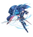  blue_eyes blue_hair blush cape fire_emblem long_hair lucina_(fire_emblem) sword warrior 