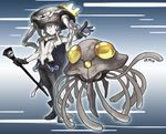  artist_name bodysuit cane cape collar crossover ergot gen_1_pokemon gloves green_eyes holding holding_poke_ball kantai_collection looking_at_viewer not_shiny_pokemon poke_ball pokemon pokemon_(creature) shinkaisei-kan short_hair_with_long_locks tentacles tentacruel white_hair white_skin wo-class_aircraft_carrier 