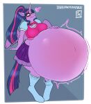 2024 abdominal_bulge absurd_res anthro belly belly_expansion belly_inflation big_belly clothed clothing equid equine expansion eyewear female footwear friendship_is_magic glasses hasbro hi_res horn horse huge_belly hyper hyper_belly inflation mammal my_little_pony nerd pony socks solo thaismotosuwa twilight_sparkle_(mlp) wings