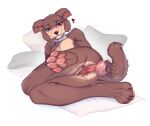 animal_dildo animal_sex_toy anthro anthro_penetrated beastars bodily_fluids brown_body brown_fur canid canine canine_dildo canis cheek_tuft collar creativeevil dildo dildo_in_pussy dildo_insertion facial_tuft feet female female_penetrated fur genital_fluids heart_symbol hi_res juno_(beastars) knotted_dildo looking_at_viewer lying mammal masturbation nude on_side pawpads penetration sex_toy sex_toy_in_pussy sex_toy_insertion simple_background smile solo tuft vaginal vaginal_fluids vaginal_masturbation vaginal_penetration wolf