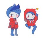  ambiguous_gender animal_humanoid blue_body blush blush_stickers clothing haerang-e hi_res hoodie humanoid hyeing02 marine marine_humanoid red_clothing red_hoodie red_topwear sea_creature solo star topwear 