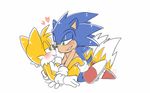 &lt;3 anthro blue_eyes blush bunonii canine chest_tuft clothing eye_contact footwear fox fur gloves green_eyes hair half-closed_eyes hedgehog imminent_sex kneeling lying male male/male mammal miles_prower romantic shoes smile sonic_(series) sonic_the_hedgehog sweat tuft 