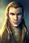 2015 abstract_background amber_eyes braided_hair brown_hair dragon_age elf hair humanoid inar-of-shilmista jewelry long_hair looking_at_viewer male necklace not_furry portrait simple_background solo tattoo video_games 