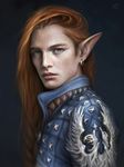  2016 abstract_background ambiguous_gender dragon_age ear_piercing elf freckles green_eyes hair humanoid inar-of-shilmista long_hair not_furry orange_hair piercing pointy_ears portrait simple_background solo video_games 