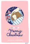  blanket camcorder hand_on_another's_head jojo_no_kimyou_na_bouken kawajiri_hayato kitchet male_focus merry_christmas pillow red_ribbon ribbon sleeping solo_focus star striped twitter_username 