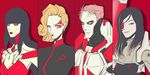  1boy 3girls alien ambra battleborn beatrix_(battleborn) black_hair blonde_hair cyborg deande lipstick makeup mechanical_eye red_eyes verod_rath 