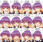  :d ;d ^_^ bangs blonde_hair closed_eyes commentary expressions gradient_hair hijiri_byakuren long_hair multicolored_hair multiple_views one_eye_closed open_mouth ougi_(ihayasaka) portrait purple_hair smile tears touhou translated v 