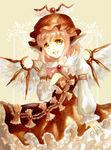  :d animal_ears bad_id bad_pixiv_id bangs bird_wings bow bowtie brooch brown_dress commentary_request cowboy_shot dress hat jewelry juliet_sleeves keiko_(mitakarawa) long_sleeves looking_at_viewer mob_cap mystia_lorelei open_mouth petticoat pink_bow pink_hair pink_neckwear puffy_sleeves short_hair smile solo touhou wings yellow_eyes 