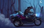  anthro canine clothed clothing duo dust equine female forest horse kuroame male mammal motorcycle night_sky smile tree vehicle 