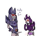  &lt;3 &lt;3_eyes alien blush cybertronian cyclonus dialogue digital_media_(artwork) duo english_text galvatron horn humor machine male not_furry red_eyes robot simple_background smile spike_(disambiguation) standing text transformers 