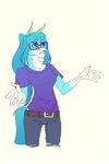  anthro clothed clothing equine eyewear female glasses hair horse kuroame mammal simple_background solo standing teeth wide_hips 