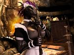  3d_(artwork) anthro argonian clothed clothing digital_media_(artwork) elderscrolls female maid_uniform nipples scalie skyrim source_filmmaker the_elder_scrolls topless uniform video_games 