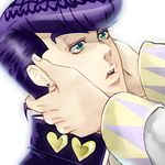  earrings face green_eyes heart higashikata_jousuke jewelry jojo_no_kimyou_na_bouken kuujou_joutarou male_focus open_mouth pompadour purple_hair solo_focus stud_earrings umeno_umeko 