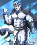  abs anthro areola armpit_hair armpits biceps big_biceps big_muscles big_pecs biped black_fur black_hair black_nose brown_eyes bulge canine cheek_tuft chest_tuft claws clothed clothing digital_drawing_(artwork) digital_media_(artwork) dog elbow_tufts fur fur_tuft hair hair_tuft headband horkeukamui humanoid_hands knee_tuft loincloth male mammal manly multicolored_fur multicolored_hair muscular muscular_male navel neck_tuft nipples pecs penis serious shaded short_hair snout solo thick_thighs tokyo_afterschool_summoners topless triceps tuft two_tone_fur two_tone_hair white_claws wolf 