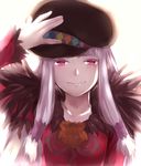  1girl agria_(tales) dress fur_trim grey_hair hat leia_rolando long_hair pink_eyes smile tales_of_(series) tales_of_xillia tales_of_xillia_2 