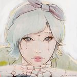  android bow commentary hair_bow interlocked_fingers lips looking_at_viewer oliver_wetter original parted_lips patreon_logo patreon_username pink_lips portrait robot_joints short_hair solo square_pupils teeth watermark web_address white_hair 