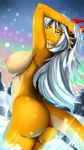  anthro areola big_(disambiguation) breasts butt dragon female harnny looking_at_viewer looking_back nipples nude outside snow solo winter 
