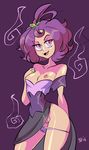  1girl acerola_(pokemon) bigdead93 breasts curvy female hair_ornament looking_at_viewer naughty_face nintendo panties pokemon pokemon_sm pussy shiny_skin short_hair small_breasts smile snipples sweat thong 