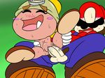  armor blonde_hair blush clothing fangs female goomba goombella hair helmet human male male/female mammal mario mario_bros nintendo not_furry nude open_mouth paper_mario penetration penis ponytail pussy sex simple_background thunderfap vaginal video_games 